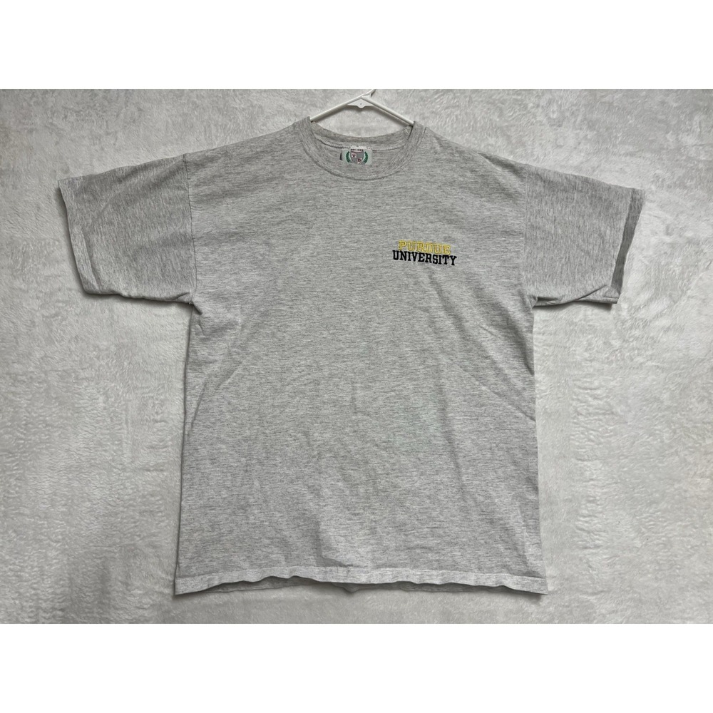 Vintage Purdue University T Shirt Large Gray Embroidered Logo Made USA